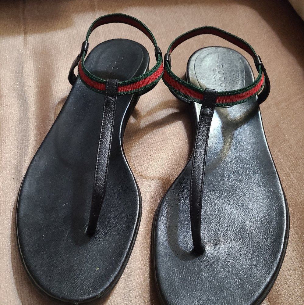 Gucci Black Thong Wimbledon Ankle Strap Web Sandal - Picture 3 of 4